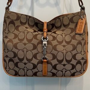 Coach Tan and Brown Signature Canvas Hobo Bag